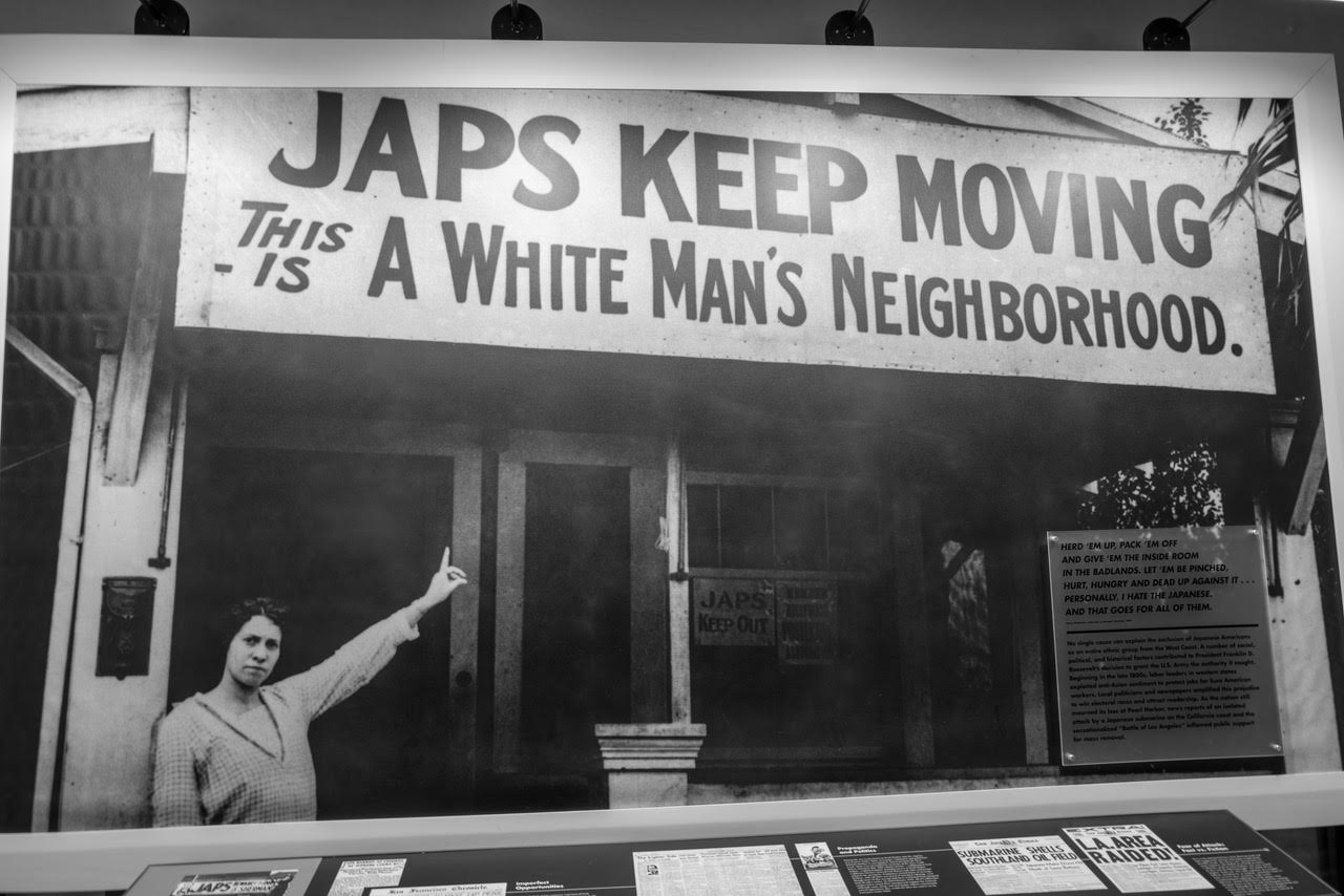 Independence, CA - A display at the Manzanar National Historic Site Visitor Center describes the discrimination that Japanese-Americans faced during the 1940's. The Manzanar War Relocation Center was one of ten American concentration camps where the US government incarcerated Japanese immigrants ineligible for citizenship and Japanese American citizens during World War II. (Maxim Elramsisy CBM)
