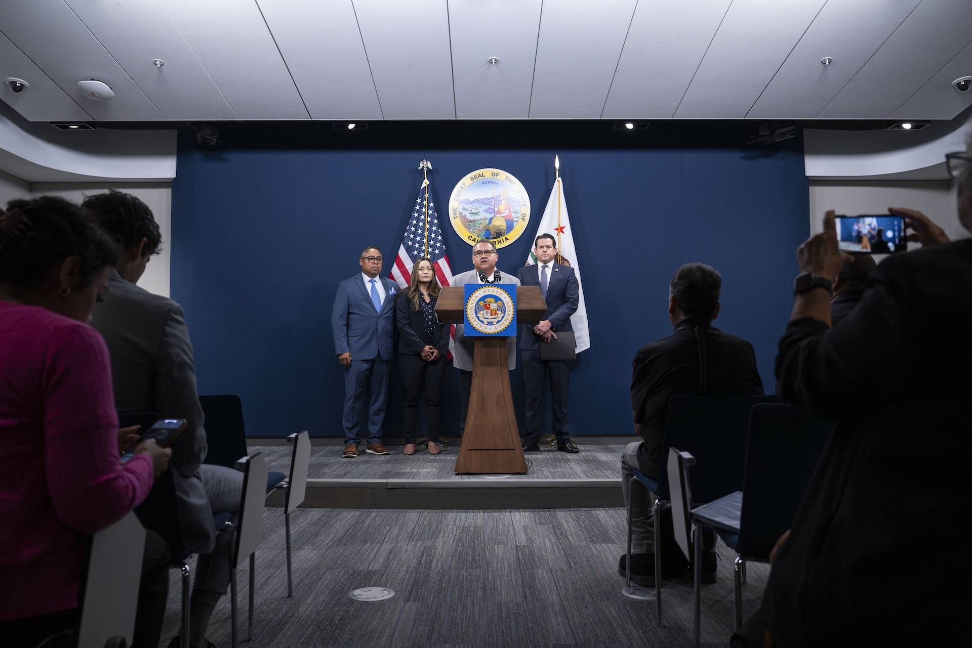Asm. Ramos stands at a press conference last week addressing UC’s ongoing failure to return Native American remains to tribes / Courtesy Photo