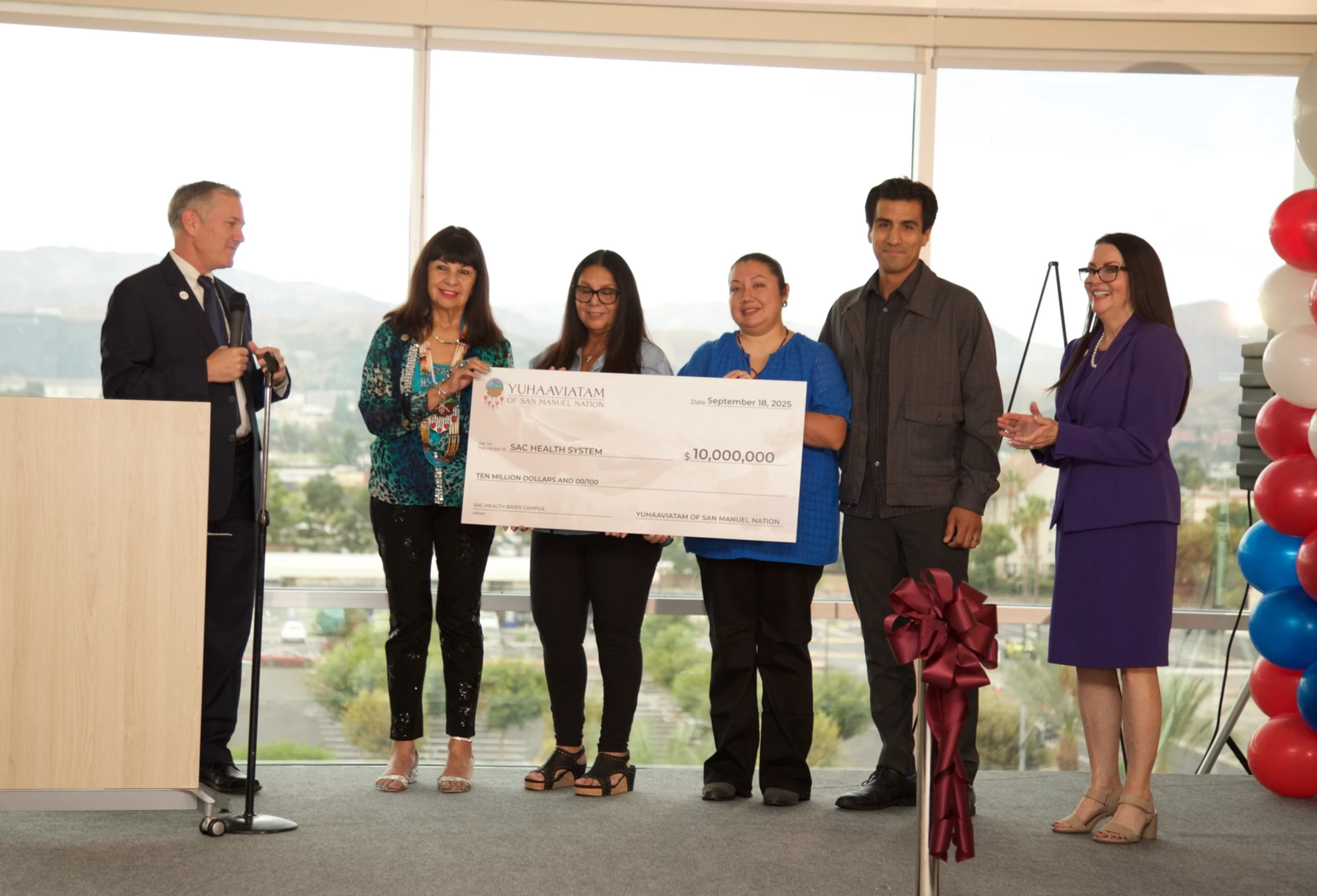 The Yuhaaviatam of San Manuel Nation presents $10,000,000 to SAC Health