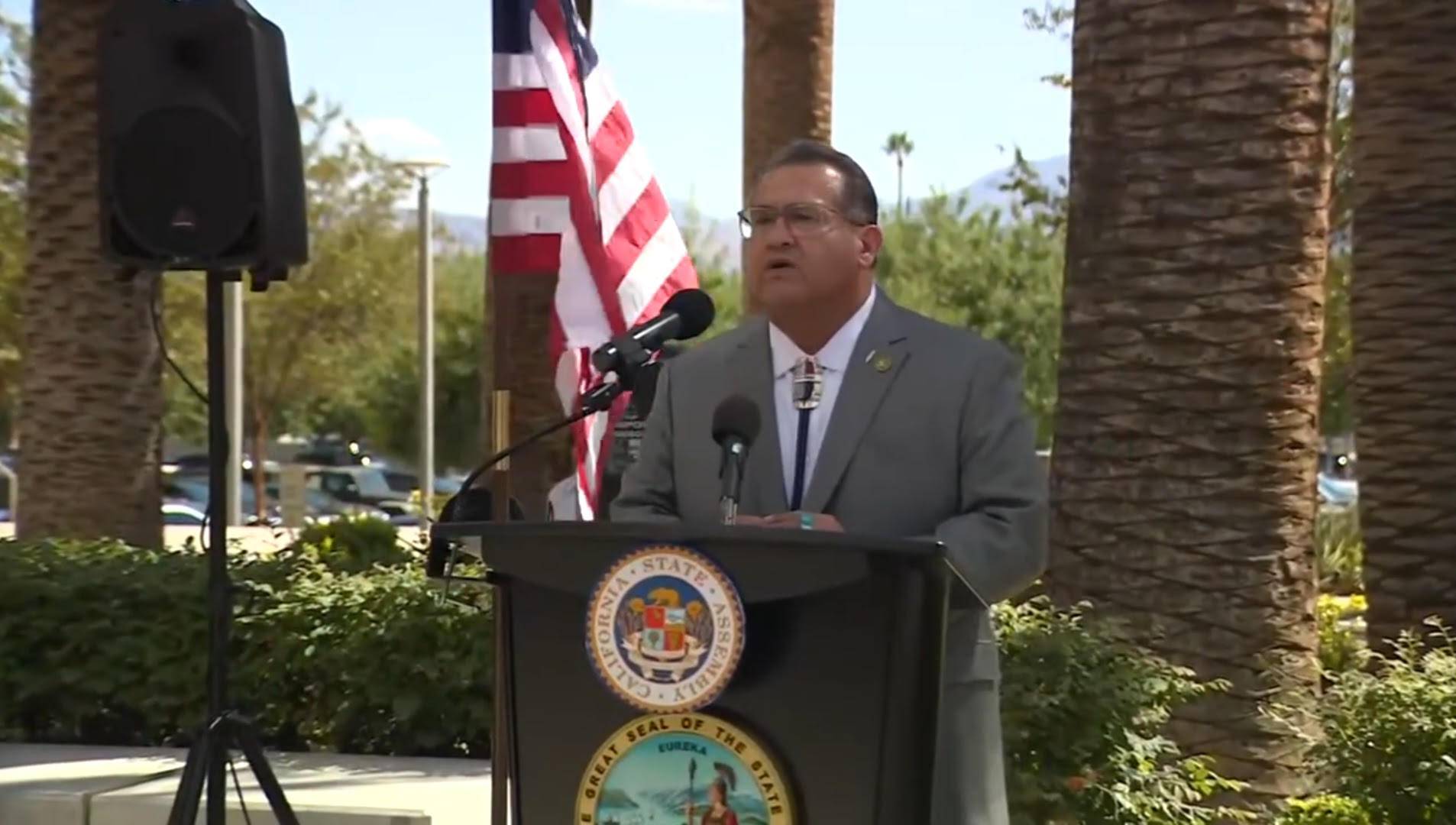 Assemblymember James Ramos (D-Highland) speaks at the San Bernardino Justice Center on Sept. 23