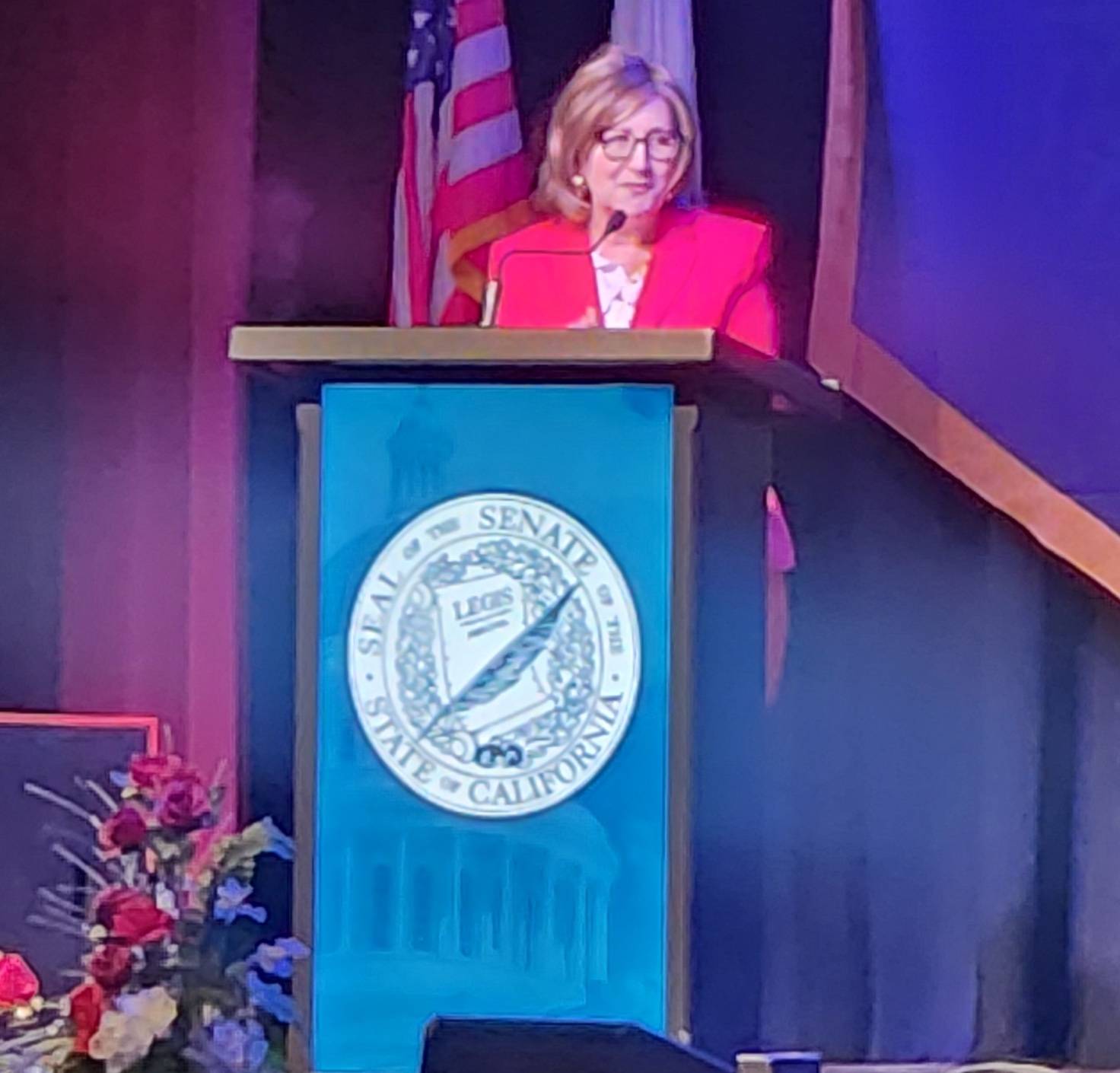 Sen. Eloise Gómez Reyes shares her enthusiasm and excitement for continuing the work set out before her with an audience of community leaders, supporters, educators, students, and friends